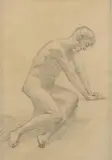 Etude d’homme assis by Alexandre Séon, Crayon noir sur papier bleu, sold Feb 2026