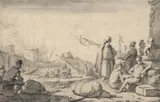 Marchands levantins dans un port by Johannes Lingelbach, Plume et encre grise, lavis gris, sold Sep 2026