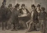 Groupe d'hommes attablés by Constantin Guys, Plume et encre brune, lavis gris, sold Sep 2026