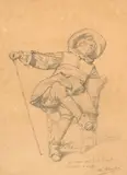 Etude de mousquetaire assis by Ferdinand Roybet, Crayon, sold Sep 2026