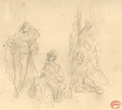 Six personnages assis et en pied ; étude pour 'Les Mendiants de Burgos' by Gustave Doré, Crayon noir, sold Sep 2026