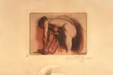 Femme nue enfilant ses bas by Victor Prouvé, Gravure en couleurs et en noir à la manière de la sanguine, sold Sep 2026