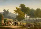 Halte de cavaliers dans un paysage vallonné by Jacques Francois Joseph Swebach des Fontaines, Huile sur panneau de noyer, entoilé, sold Sep 2026