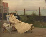 Belle lectrice en bord de mer by Arpad de Migl, Huile sur panneau, sold Sep 2026