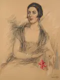 Portrait présumé de Jeanne Capron by Georges Villa, Trois crayons et rehauts de gouache et de pastel, sold Sep 2026