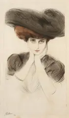 Elégante au chapeau by Paul César Helleu, Pointe sèche en couleurs, sold Sep 2026