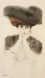 Elégante au chapeau by Paul César Helleu, Pointe sèche en couleurs, sold Sep 2026