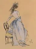 Elégante à la chaise by René Gruau, Plume, pinceau et encre noire, rehauts de gouache sur traits de crayon, sold Sep 2026