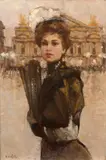 La belle à l’éventail devant l’Opéra by Victor Guerrier, Huile sur toile (Toile d'origine), sold Sep 2026