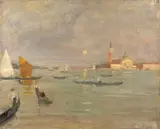 Luna di Maggio / Vue de la basilique San Giorgio Maggiore à Venise by Italico Brass, Huile sur toile (Toile d'origine), sold Sep 2026
