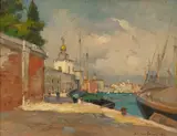 Vue des Zattere avec la pointe de la Douane, Venise by Italico Brass, Huile sur panneau, sold Sep 2026