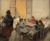 Ecole de dentelle by Italico Brass, Huile sur toile (Toile d'origine), sold Sep 2026