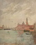Vue du bassin de Saint-Marc devant San Giorgio, Venise by Italico Brass, Huile sur panneau, deux planches, sold Sep 2026