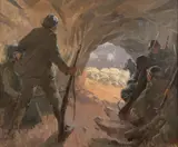 Soldats réfugiés dans une caverne by Italico Brass, Huile sur toile (Toile d'origine), sold Sep 2026