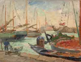 Les quais de la Giudecca vers San Giorgio Maggiore, Venise by Italico Brass, Huile sur carton, sold Sep 2026