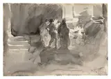 Cérémonie dans un intérieur d'église by Italico Brass, Lavis gris sur traits de fusain, sold Sep 2026