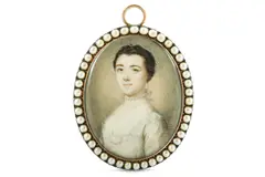 Untitled by Gervase Spencer, 1754, Watercolour on ivory Set in the original gold frames with pearl borders Ovals, offered Mar 2020