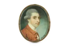Untitled by Samuel Shelley, Watercolour on ivory Gold frame, the reverse later engraved with cipher Oval, offered Mar 2020