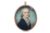 Untitled by William Grimaldi, Watercolour on ivory Gold frame, the reverse with gold monogram JG on blue glass Oval, offered Mar 2020