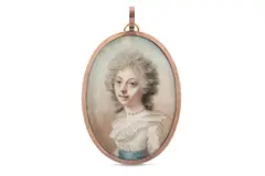 Untitled by Abraham Daniel, Watercolour on ivory Gold frame, the reverse glazed to reveal turquoise silk Oval, offered Mar 2020