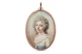 Untitled by Abraham Daniel, Watercolour on ivory Gold frame, the reverse glazed to reveal turquoise silk Oval, offered Mar 2020