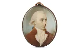 Untitled by Charles Robertson, Watercolour on ivory Gilt-metal frame, the reverse glazed to reveal woven blonde hair Oval, offered Mar 2020