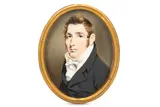 Untitled by George Chinnery, Watercolour on ivory Gilt-mounted rectangular black papier-mâché frame Oval, offered Mar 2020