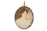 Untitled by John Comerford, Watercolour on ivory Gilt-metal frame, the reverse glazed to reveal red silk Oval, offered Mar 2020