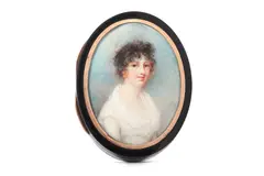 Untitled by Anne Mee, Watercolour on ivory Set in the lid of a box with gold mount Oval, offered Mar 2020