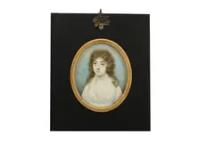 Untitled by George Place, Watercolour on ivory Original gilt-mounted rectangular black papier-mache frame Oval, offered Mar 2020