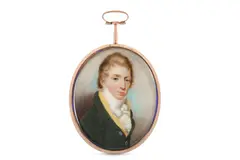 Untitled by Gideon Slous, Watercolour on ivory Gold fausse-montre frame, the reverse with blue glass Oval, offered Mar 2020