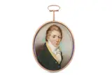 Untitled by Gideon Slous, Watercolour on ivory Gold fausse-montre frame, the reverse with blue glass Oval, offered Mar 2020