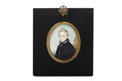Untitled by Walter Stephens Lethbridge, Watercolour on ivory Gilt-mounted rectangular black papier-mache frame Oval, offered Mar 2020