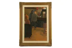The bar signed and dated 74 (lower right) oil on canvas 44 x 29 cm by Crawfurd Adamson, oil on canvas, offered Feb 2020