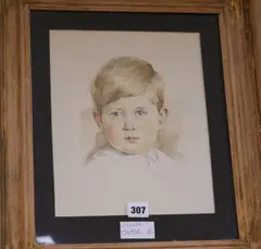 Head and shoulders portrait sketch of the young Prince Charles, bears signature 'H Trapp' and dated 1951, provenance verso by Ludmilla Trapp, 1951, watercolour, sold Apr 2017