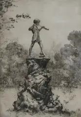 Peter Pan, limited edition monochrome etching, No by Hilda E Bonsey, etching, sold Apr 2017