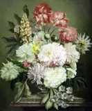 Flower arrangement'signed and dated '75, Stacy Marks label23.5 x 19.5in by Bennett Oates, oil on wood, sold Mar 2017