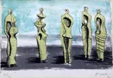 Coloured lithographStanding Figuressigned in by Henry Moore, pencil, sold Mar 2017