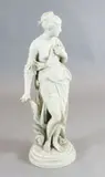A carved white marble figure of a classical maiden standing beside bulrushes by Émile André Boisseau, sculpture, sold Mar 2017