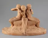 A terracotta maquette of three semi-clad nude seated figures, on an oval naturalistic base by Ary Bitter, sculpture, sold Mar 2017
