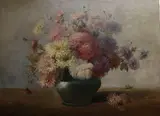 Still life of chrysanthemums by Margarete Mockel, oil on canvas, sold Mar 2017