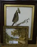 Bird on a branch, 33 x 27cm and Thomas Pyne, 'The Tow Path, Dedham by Thérèse Brassard, watercolour, offered Mar 2017