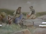 Figures in a landscape by Madeline Hughes, watercolour, sold Mar 2017