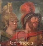 Head study of classical soldiers, one with an owl crested helm, reputedly from the ceiling of Windsor Castle,26 x 24in by Antonio Verrio, oil, sold Mar 2016