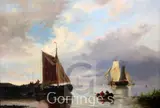 Sail barges and other shipping along the coast by Gerardus Hendriks, oil on canvas, sold Mar 2016