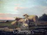 Sheep in pasture and in a yard by Louis Gerardts, oil, sold Mar 2016