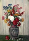 Still life of chrysanthemums in a vase by Camille Matisse, oil on board, sold Mar 2016