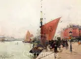 Quayside scene by Marcel-Lenoir, oil on wood, sold Mar 2016