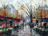 Paris flower market by Jean Salabet, oil on canvas, sold Mar 2016