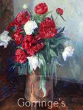 Still life of red and white roses in a vase by James Bolivan Manson, oil on canvas, sold Mar 2016